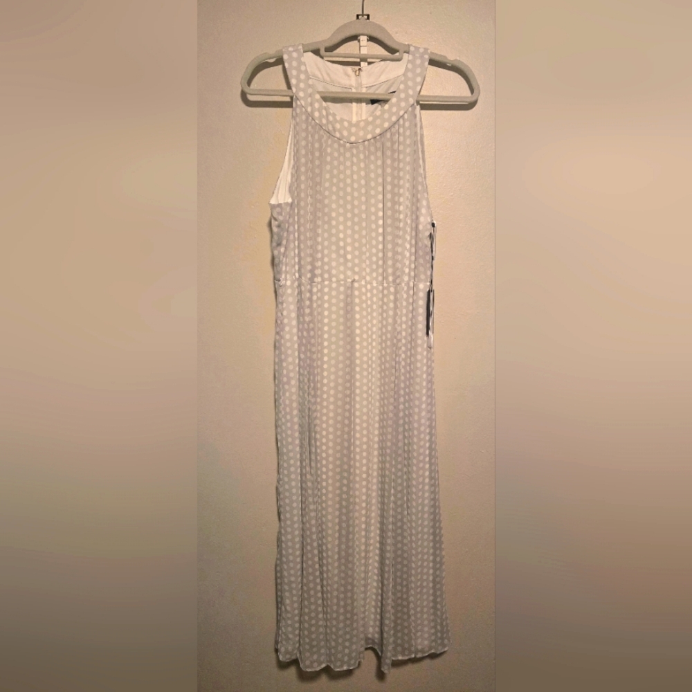 Elegant Gray And White Polka Dit Sleeveless Dress Tommy Hilfiger